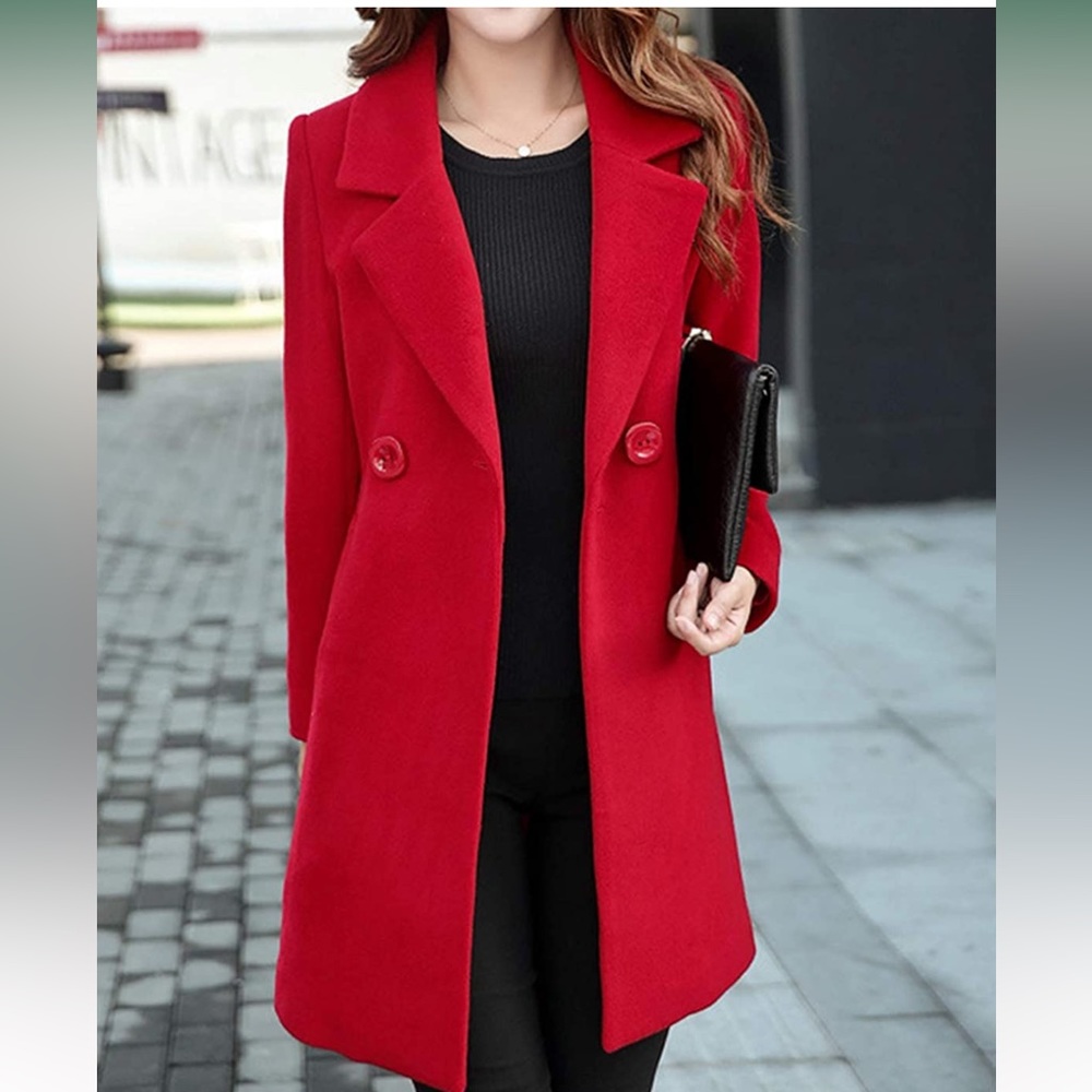 Women's Double Breasted Pea Midi Coat Red Size Large